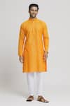 Buy_Arihant Rai Sinha_Orange Cotton Textured Band Collar Kurta With Pant _at_Aza_Fashions