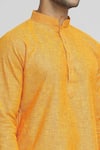 Shop_Arihant Rai Sinha_Orange Cotton Textured Band Collar Kurta With Pant _Online_at_Aza_Fashions