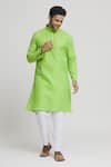 Buy_Arihant Rai Sinha_Orange Cotton Textured Full Sleeves Band Collar Kurta With Pant _at_Aza_Fashions