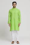 Arihant Rai Sinha_Orange Cotton Textured Full Sleeves Band Collar Kurta With Pant _Online_at_Aza_Fashions