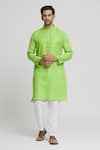 Buy_Arihant Rai Sinha_Orange Cotton Textured Full Sleeves Band Collar Kurta With Pant _Online_at_Aza_Fashions