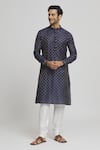 Buy_Arihant Rai Sinha_Blue Silk Blend Diamond Crest Pattern Kurta Set _at_Aza_Fashions