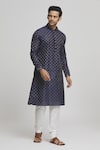 Buy_Arihant Rai Sinha_Blue Silk Blend Diamond Crest Pattern Kurta Set _Online_at_Aza_Fashions