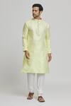 Buy_Arihant Rai Sinha_Yellow , Satin Embroidery Bloom Motif Pattern Kurta Set _at_Aza_Fashions