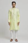 Arihant Rai Sinha_Yellow , Satin Embroidery Bloom Motif Pattern Kurta Set _Online_at_Aza_Fashions