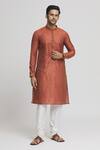 Buy_Arihant Rai Sinha_Brown Silk Blend Bloom Crest Motif Pattern Kurta Set_at_Aza_Fashions