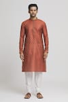 Arihant Rai Sinha_Brown Silk Blend Bloom Crest Motif Pattern Kurta Set_Online_at_Aza_Fashions