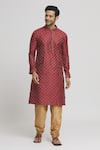 Buy_Arihant Rai Sinha_Maroon Silk Blend Ethnic Motif Crest Pattern Kurta Set _at_Aza_Fashions