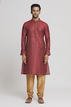 Arihant Rai Sinha_Maroon Silk Blend Ethnic Motif Crest Pattern Kurta Set _Online_at_Aza_Fashions