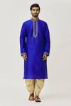 Arihant Rai Sinha_Blue Silk Embroidery Placket Floral Kurta And Dhoti Pant Set _Online_at_Aza_Fashions