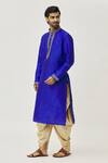 Buy_Arihant Rai Sinha_Blue Silk Embroidery Placket Floral Kurta And Dhoti Pant Set _Online_at_Aza_Fashions