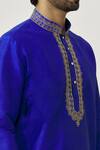 Shop_Arihant Rai Sinha_Blue Silk Embroidery Placket Floral Kurta And Dhoti Pant Set _Online_at_Aza_Fashions