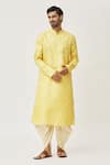 Buy_Arihant Rai Sinha_Yellow Kurta Art Silk Solid And Dhoti Pant Set _at_Aza_Fashions