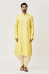 Buy_Arihant Rai Sinha_Yellow Kurta Art Silk Solid And Dhoti Pant Set _Online_at_Aza_Fashions