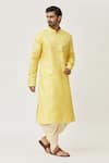 Shop_Arihant Rai Sinha_Yellow Kurta Art Silk Solid And Dhoti Pant Set _Online_at_Aza_Fashions