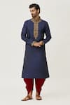 Buy_Arihant Rai Sinha_Blue Kurta Art Silk Embroidered Leaf Placket And Dhoti Pant Set _at_Aza_Fashions