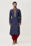 Buy_Arihant Rai Sinha_Blue Kurta Art Silk Embroidered Leaf Placket And Dhoti Pant Set _Online_at_Aza_Fashions