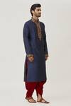 Shop_Arihant Rai Sinha_Blue Kurta Art Silk Embroidered Leaf Placket And Dhoti Pant Set _Online_at_Aza_Fashions