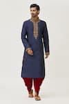 Arihant Rai Sinha_Blue Kurta Art Silk Embroidered Leaf Placket And Dhoti Pant Set _at_Aza_Fashions