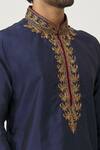 Buy_Arihant Rai Sinha_Blue Kurta Art Silk Embroidered Leaf Placket And Dhoti Pant Set 