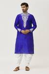 Buy_Arihant Rai Sinha_Blue Silk Embroidery Placket Dori Kurta And Dhoti Pant Set _at_Aza_Fashions