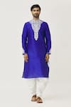 Buy_Arihant Rai Sinha_Blue Silk Embroidery Placket Dori Kurta And Dhoti Pant Set _Online_at_Aza_Fashions