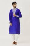 Shop_Arihant Rai Sinha_Blue Silk Embroidery Placket Dori Kurta And Dhoti Pant Set _Online_at_Aza_Fashions