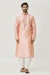 Arihant Rai Sinha_Pink Kurta Art Silk Embroidered Thread Cuffs And Dhoti Pant Set _Online_at_Aza_Fashions