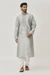 Buy_Arihant Rai Sinha_Grey Kurta Art Silk Embroidered Placket Work And Off-white Dhoti Pant Set _at_Aza_Fashions