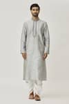 Arihant Rai Sinha_Grey Kurta Art Silk Embroidered Placket Work And Off-white Dhoti Pant Set _Online_at_Aza_Fashions