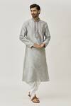 Shop_Arihant Rai Sinha_Grey Kurta Art Silk Embroidered Placket Work And Off-white Dhoti Pant Set _Online_at_Aza_Fashions