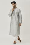 Arihant Rai Sinha_Grey Kurta Art Silk Embroidered Placket Work And Off-white Dhoti Pant Set _at_Aza_Fashions