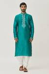 Arihant Rai Sinha_Green Silk Embroidery Placket Thread Kurta And Dhoti Pant Set _Online_at_Aza_Fashions