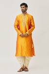 Buy_Arihant Rai Sinha_Orange Kurta Art Silk Embroidered Thread Cuff And Dhoti Pant Set _at_Aza_Fashions