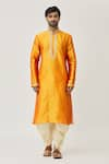 Arihant Rai Sinha_Orange Kurta Art Silk Embroidered Thread Cuff And Dhoti Pant Set _Online_at_Aza_Fashions