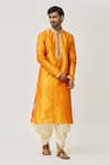 Shop_Arihant Rai Sinha_Orange Kurta Art Silk Embroidered Thread Cuff And Dhoti Pant Set _Online_at_Aza_Fashions