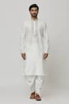 Arihant Rai Sinha_Off White Kurta Art Silk Embroidered Thread Placket Work And Dhoti Pant Set _Online_at_Aza_Fashions