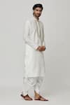 Shop_Arihant Rai Sinha_Off White Kurta Art Silk Embroidered Thread Placket Work And Dhoti Pant Set _Online_at_Aza_Fashions