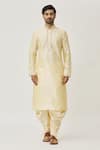 Arihant Rai Sinha_Beige Kurta Art Silk Embroidered Aari Placket Work And Dhoti Pant Set _Online_at_Aza_Fashions