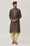 Buy_Arihant Rai Sinha_Brown Kurta Art Silk Embroidered Mirror And Dhoti Pant Set _at_Aza_Fashions