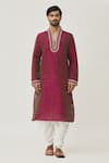 Arihant Rai Sinha_Pink Kurta Art Silk Embroidered Beads And Dhoti Pant Set _Online_at_Aza_Fashions