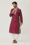 Buy_Arihant Rai Sinha_Pink Kurta Art Silk Embroidered Beads And Dhoti Pant Set _Online_at_Aza_Fashions