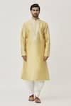 Arihant Rai Sinha_Beige Kurta Art Silk Embroidered Geometric Placket And Dhoti Pant Set _Online_at_Aza_Fashions