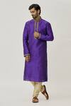 Buy_Arihant Rai Sinha_Purple Silk, Chiffon Placket Aari Work Kurta And Dark Beige Churidar Set _at_Aza_Fashions