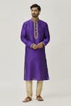 Buy_Arihant Rai Sinha_Purple Silk, Chiffon Placket Aari Work Kurta And Dark Beige Churidar Set _Online_at_Aza_Fashions