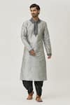 Buy_Arihant Rai Sinha_Grey Kurta Art Silk Embroidered Abstract Placket And Dhoti Pant Set _at_Aza_Fashions