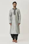 Arihant Rai Sinha_Grey Kurta Art Silk Embroidered Abstract Placket And Dhoti Pant Set _Online_at_Aza_Fashions