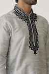 Shop_Arihant Rai Sinha_Grey Kurta Art Silk Embroidered Abstract Placket And Dhoti Pant Set _Online_at_Aza_Fashions