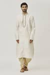 Buy_Arihant Rai Sinha_Cream Kurta Art Silk Embroidered Placket Work And Off-white Dhoti Pant Set _at_Aza_Fashions