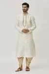 Arihant Rai Sinha_Cream Kurta Art Silk Embroidered Placket Work And Off-white Dhoti Pant Set _Online_at_Aza_Fashions